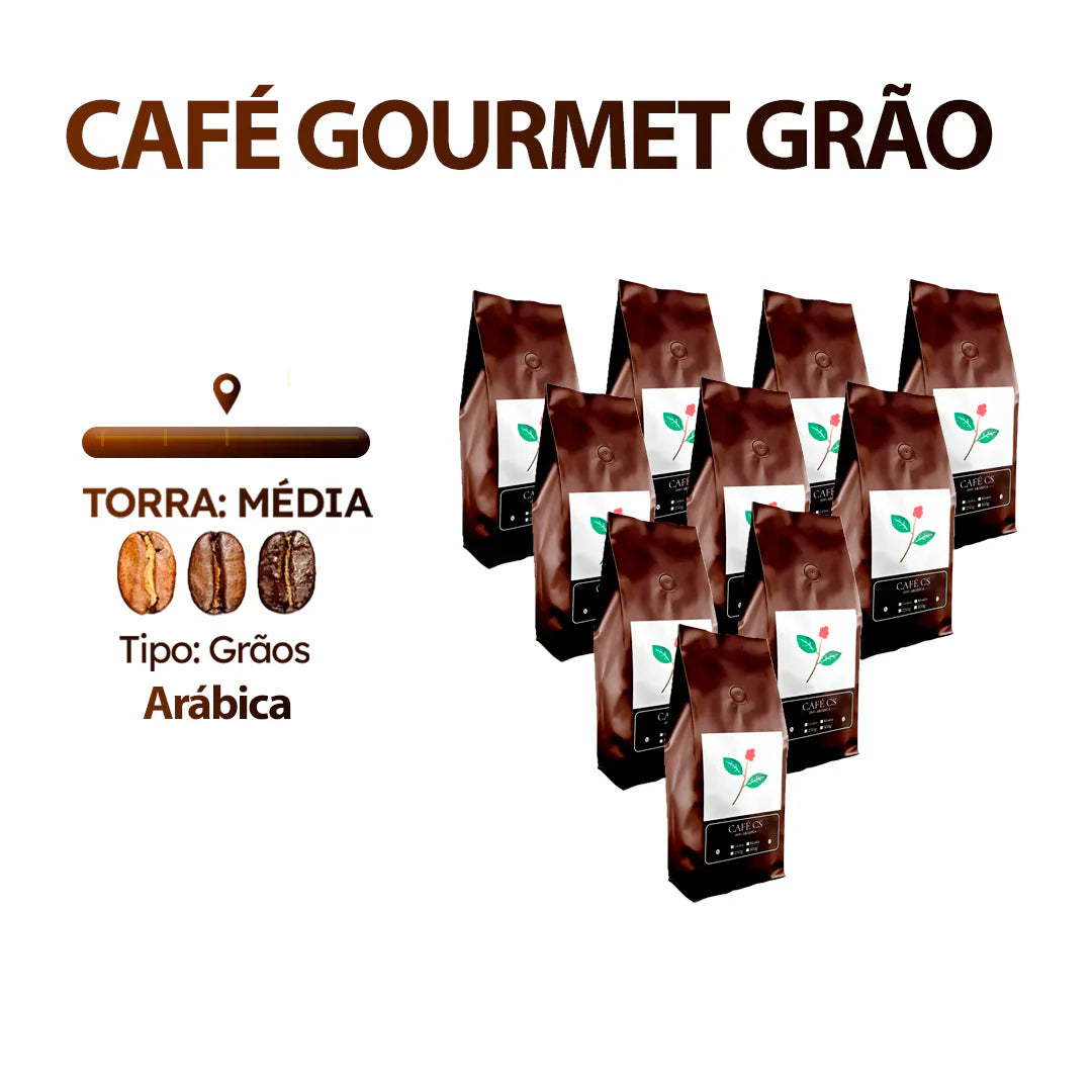 10 Pacotes de Café CS Gourmet 100% Arábica – 500g (Grãos | Torra Média)