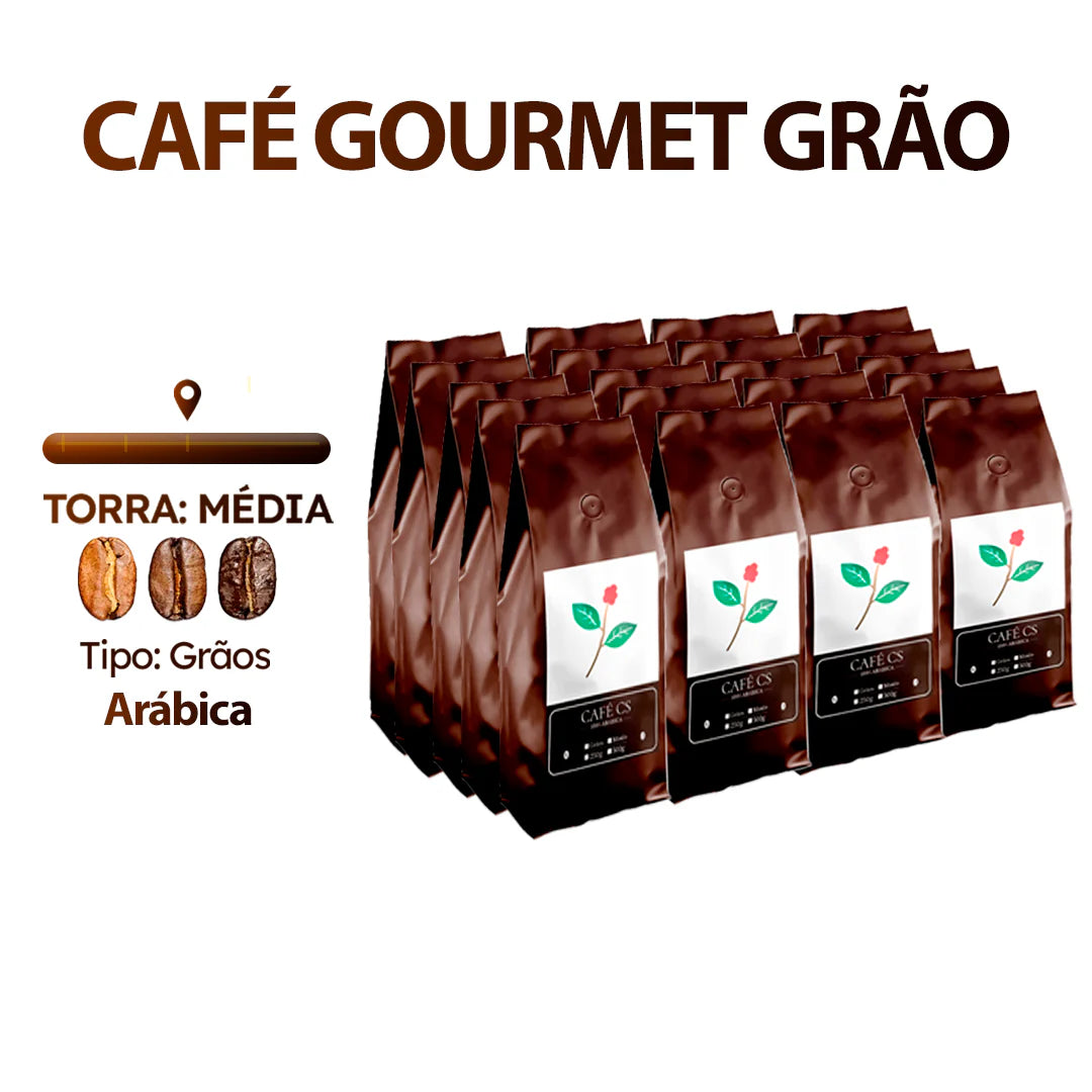 20 Pacotes de Café CS Gourmet 100% Arábica – 500g (Grãos | Torra Média)