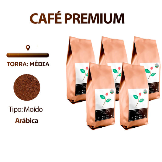 5 Pacotes de Café CS Premium 100% Arábica – 500g (Moído | Torra Média)