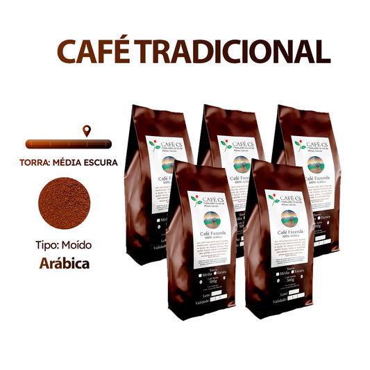 5 Pacotes de Café Fazenda 100% Arábica - 500g (Moído | Torra Média Escura)
